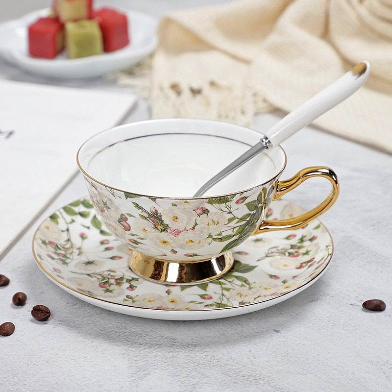 Fine Porcelain Tea Cups And Saucers High-Grade Bone China Coffee Cup and Spoon freeshipping - Mandala Bloom