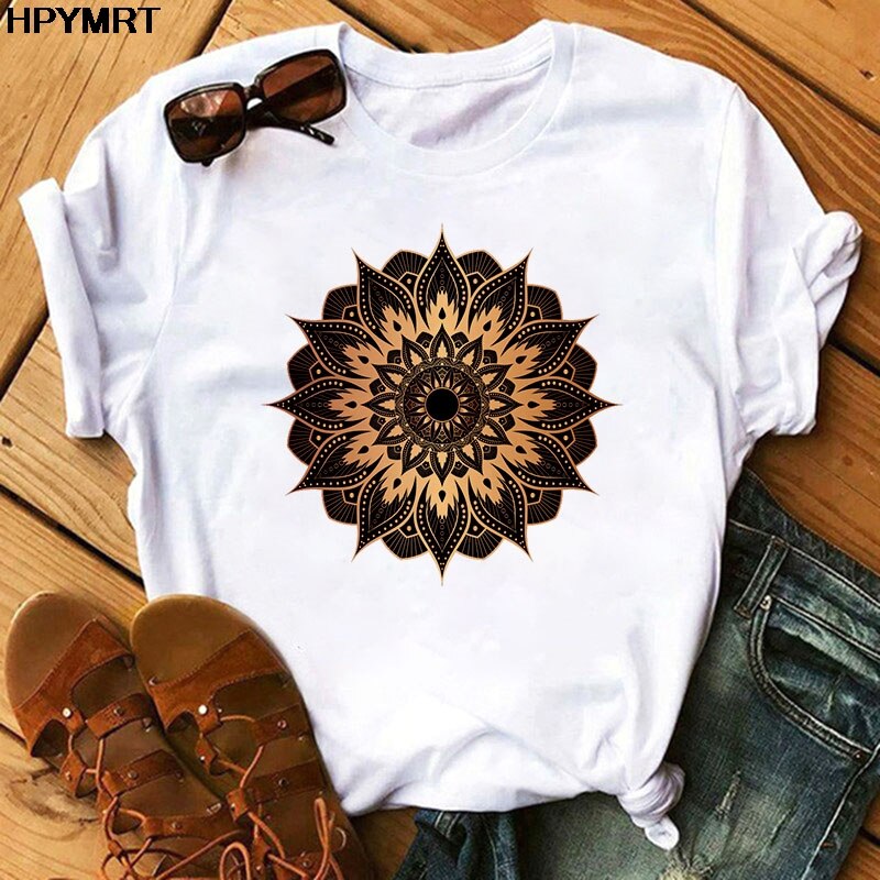 Mandala Print Short Sleeve T-Shirt freeshipping - Mandala Bloom