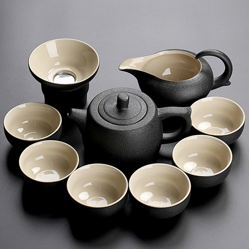 Black crockery ceramic teapot kettle & tea cups porcelain traditional Chinese tea set freeshipping - Mandala Bloom