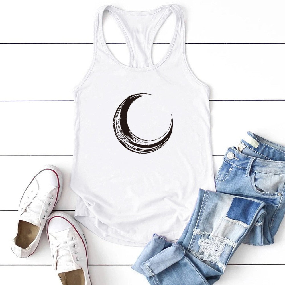 Moon Printed Tank Top Women Sleeveless Tank Top