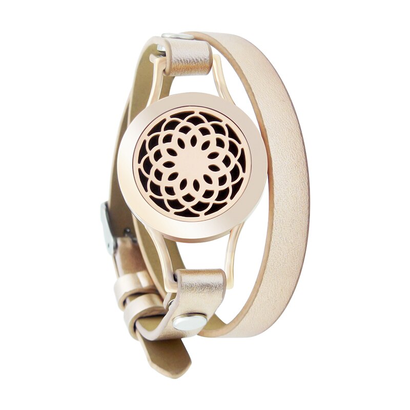 25mm Diffuser Magnet Rose Gold Genuine Leather Aroma Locket Bangle Stainless Steel Essential Oils Aromatherapy Locket Bracelet freeshipping - Mandala Bloom