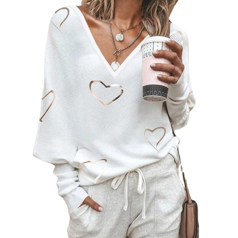 Love Heart Print SKnit Sweater