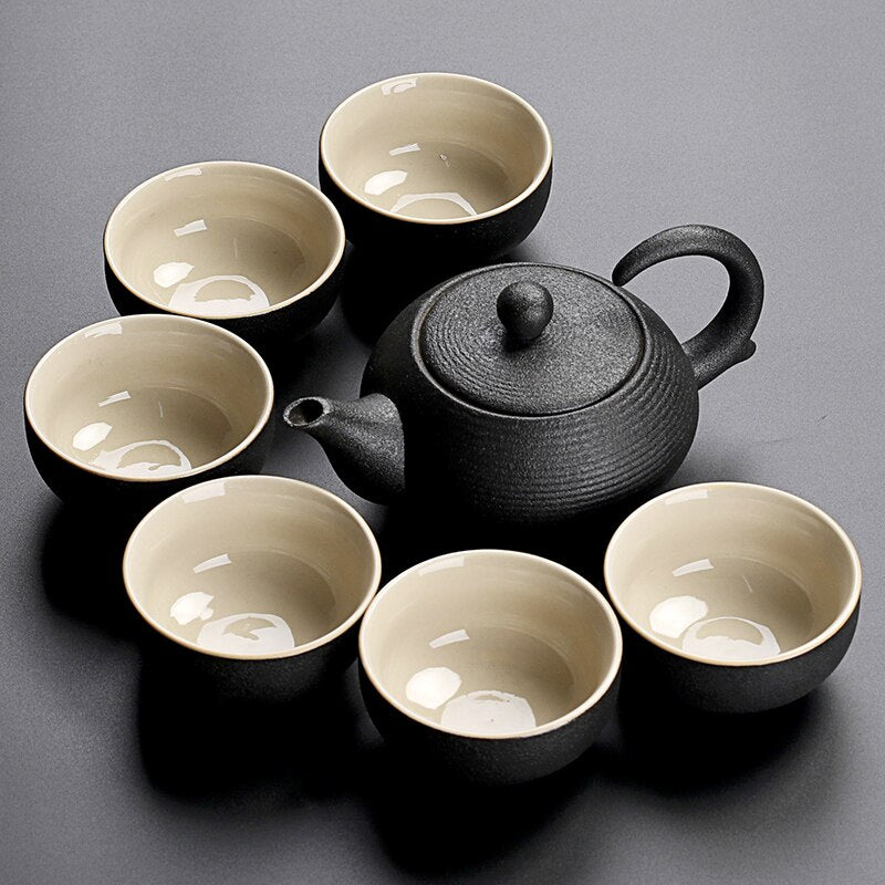 Black crockery ceramic teapot kettle & tea cups porcelain traditional Chinese tea set freeshipping - Mandala Bloom