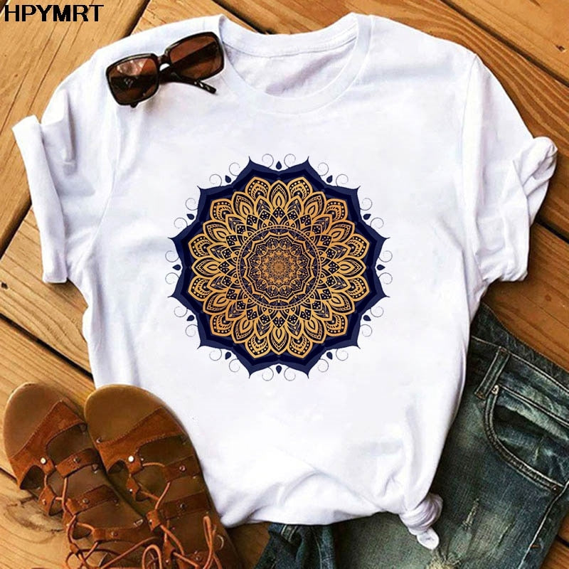 Mandala Print Short Sleeve T-Shirt freeshipping - Mandala Bloom