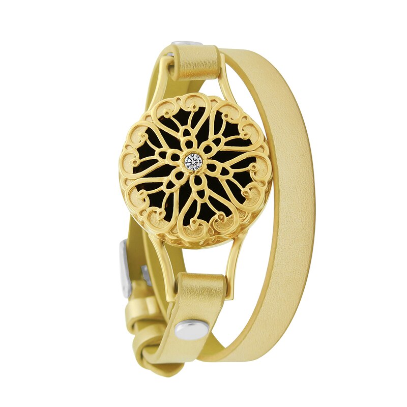 25mm Diffuser Magnet Rose Gold Genuine Leather Aroma Locket Bangle Stainless Steel Essential Oils Aromatherapy Locket Bracelet freeshipping - Mandala Bloom