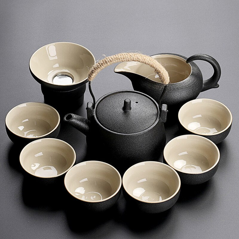 Black crockery ceramic teapot kettle & tea cups porcelain traditional Chinese tea set freeshipping - Mandala Bloom