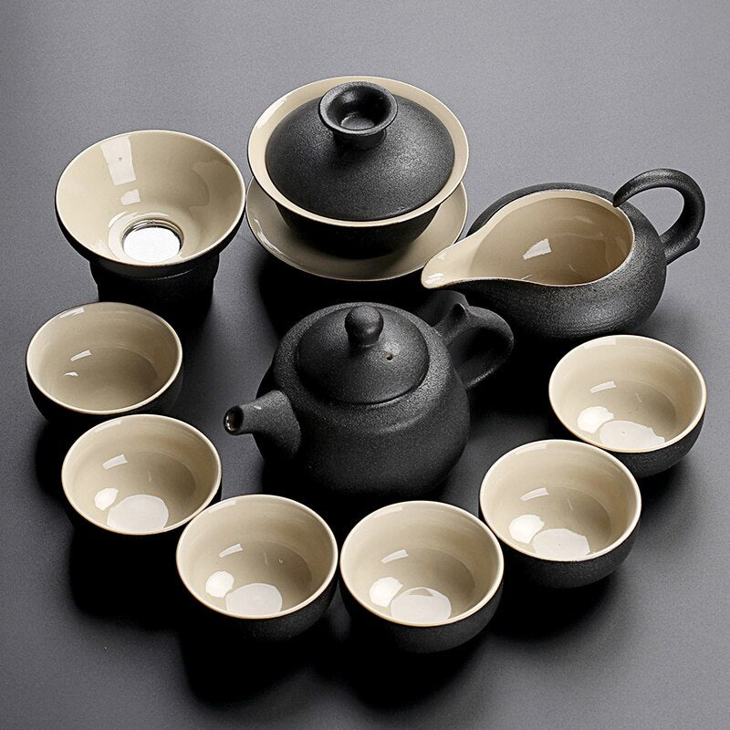 Black crockery ceramic teapot kettle & tea cups porcelain traditional Chinese tea set freeshipping - Mandala Bloom