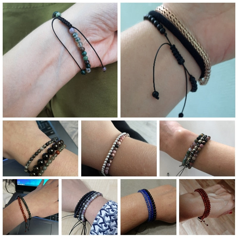 Adjustable 4MM Stone Beads Bracelet
