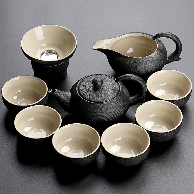 Black crockery ceramic teapot kettle & tea cups porcelain traditional Chinese tea set freeshipping - Mandala Bloom