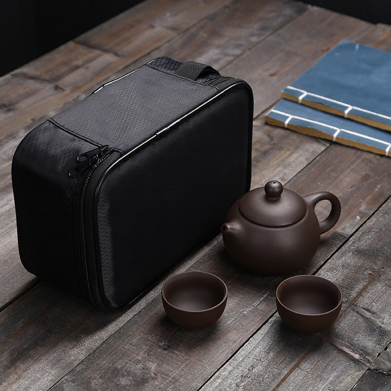 Portable Tea Set with Teapot Handmade Purple Clay freeshipping - Mandala Bloom