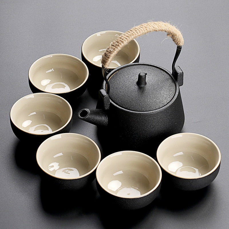 Black crockery ceramic teapot kettle & tea cups porcelain traditional Chinese tea set freeshipping - Mandala Bloom