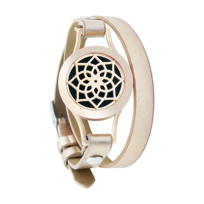 25mm Diffuser Magnet Rose Gold Genuine Leather Aroma Locket Bangle Stainless Steel Essential Oils Aromatherapy Locket Bracelet freeshipping - Mandala Bloom