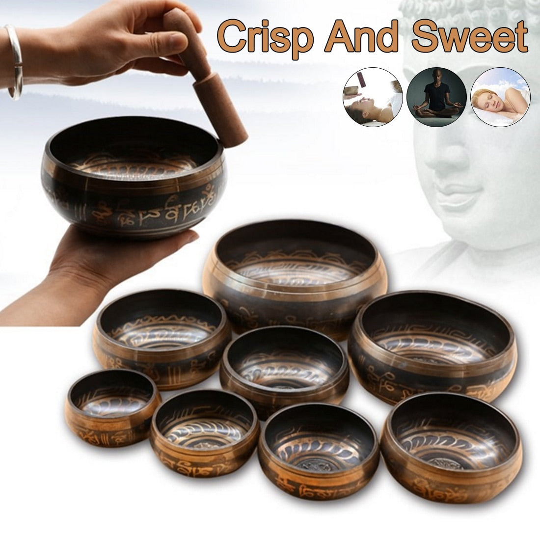 Home Decoration Yoga Tibetan Singing Bowl Himalayan Hand Hammered Chakra Meditation Religion Belief Buddhist freeshipping - Mandala Bloom