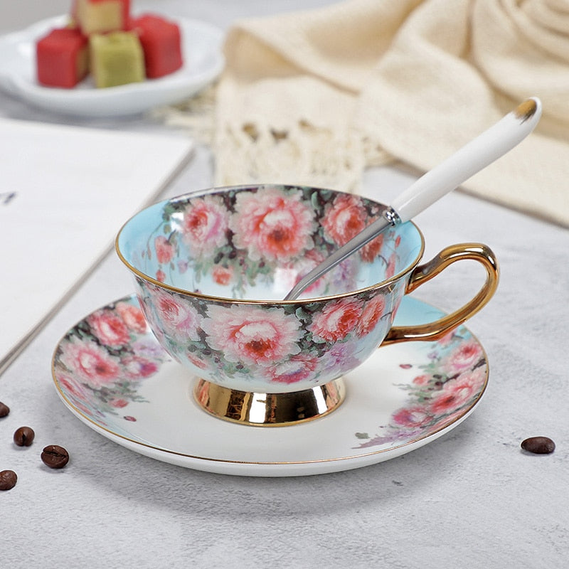 Fine Porcelain Tea Cups And Saucers High-Grade Bone China Coffee Cup and Spoon freeshipping - Mandala Bloom