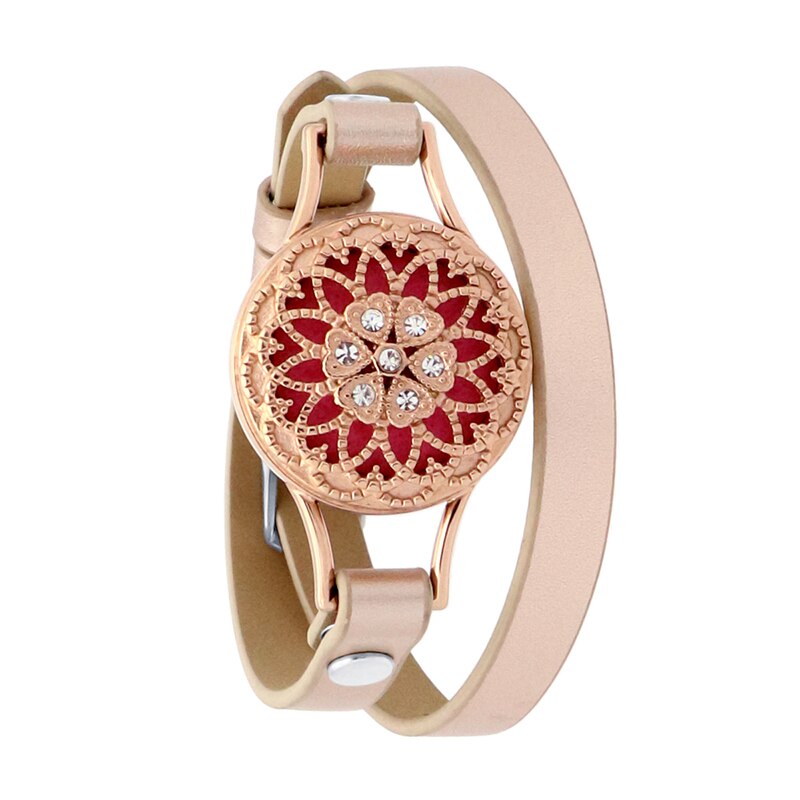 25mm Diffuser Magnet Rose Gold Genuine Leather Aroma Locket Bangle Stainless Steel Essential Oils Aromatherapy Locket Bracelet freeshipping - Mandala Bloom