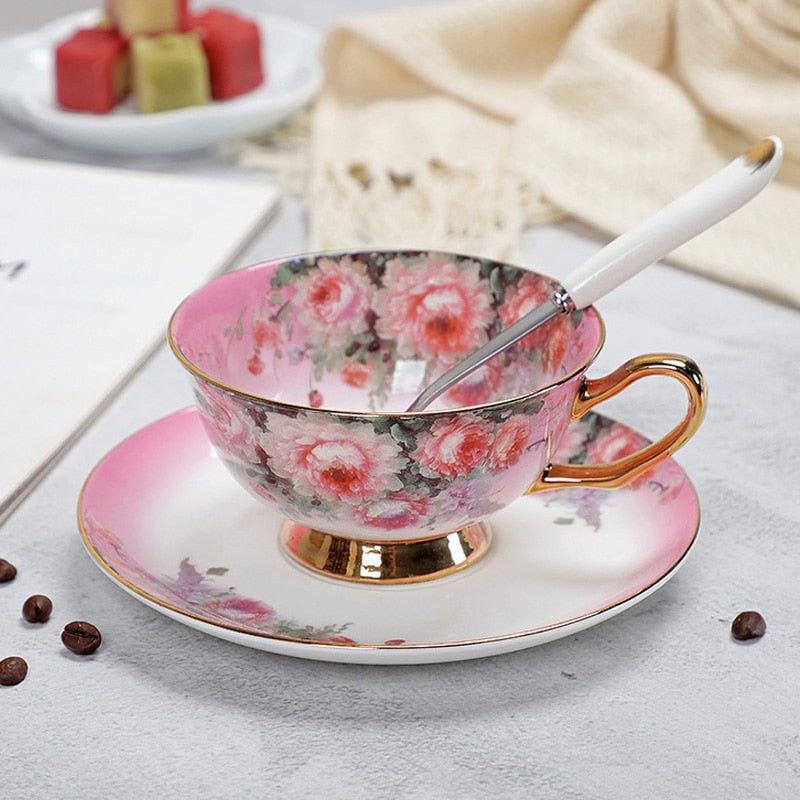 Fine Porcelain Tea Cups And Saucers High-Grade Bone China Coffee Cup and Spoon freeshipping - Mandala Bloom