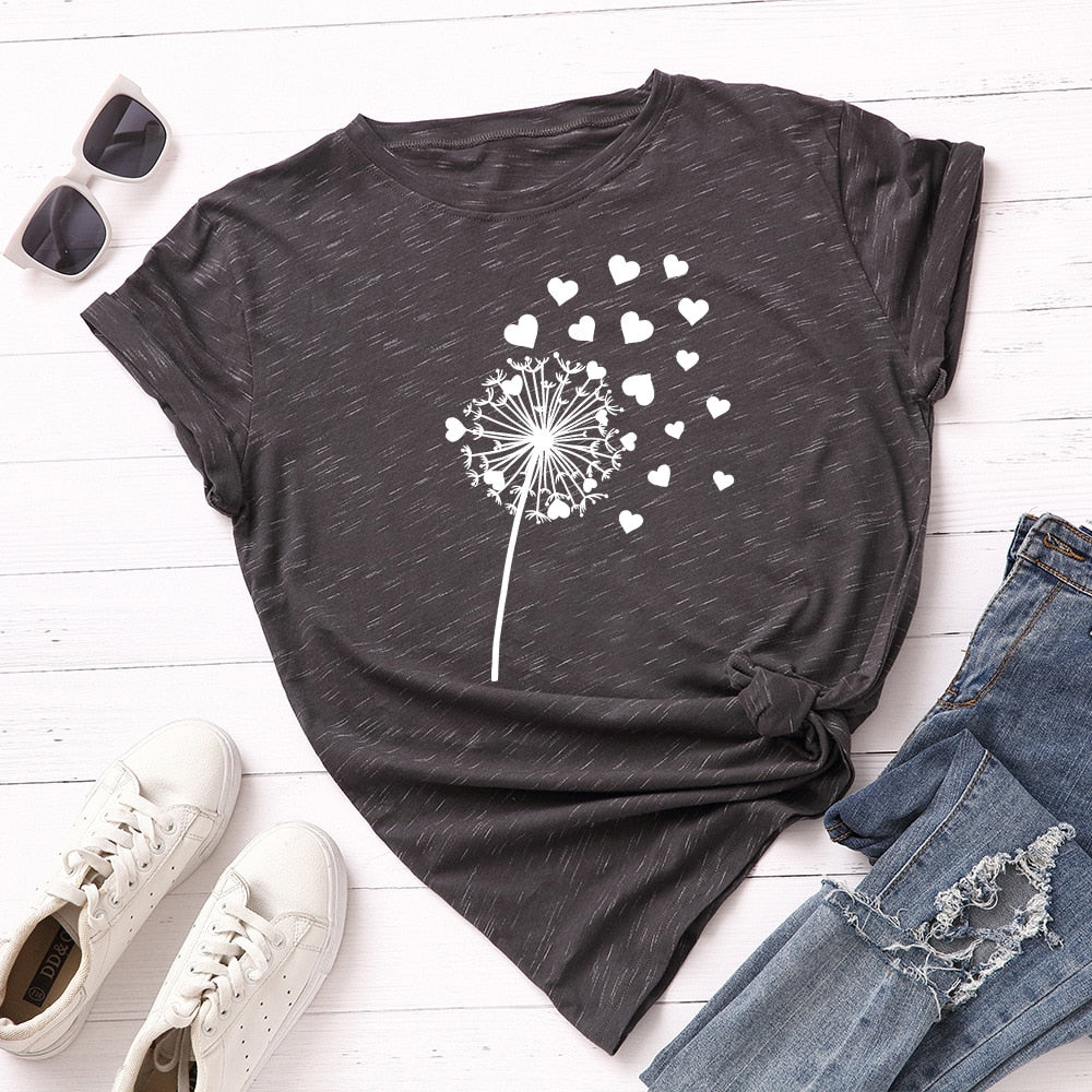 Cotton Dandelion Print Tee Short Sleeve freeshipping - Mandala Bloom