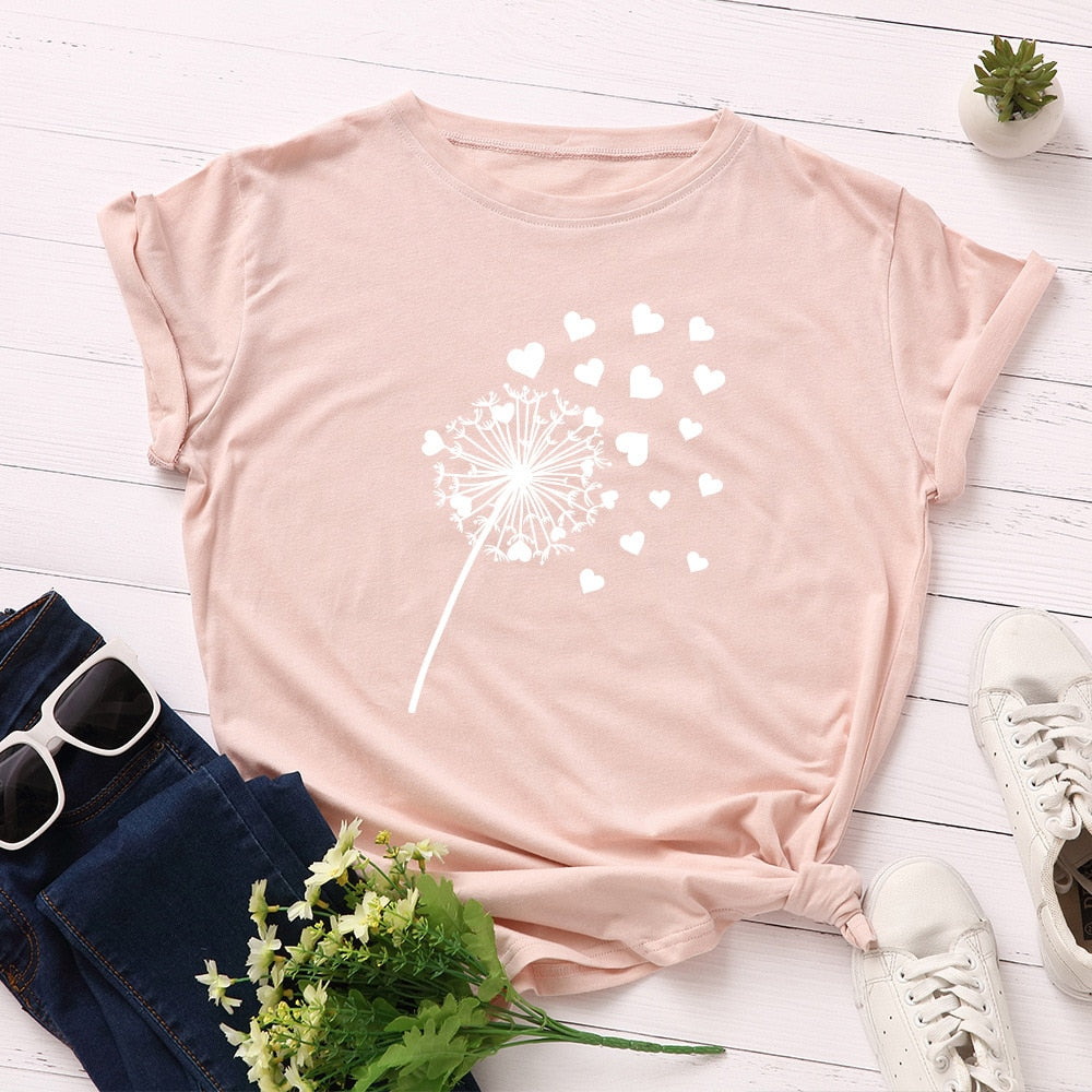 Cotton Dandelion Print Tee Short Sleeve freeshipping - Mandala Bloom