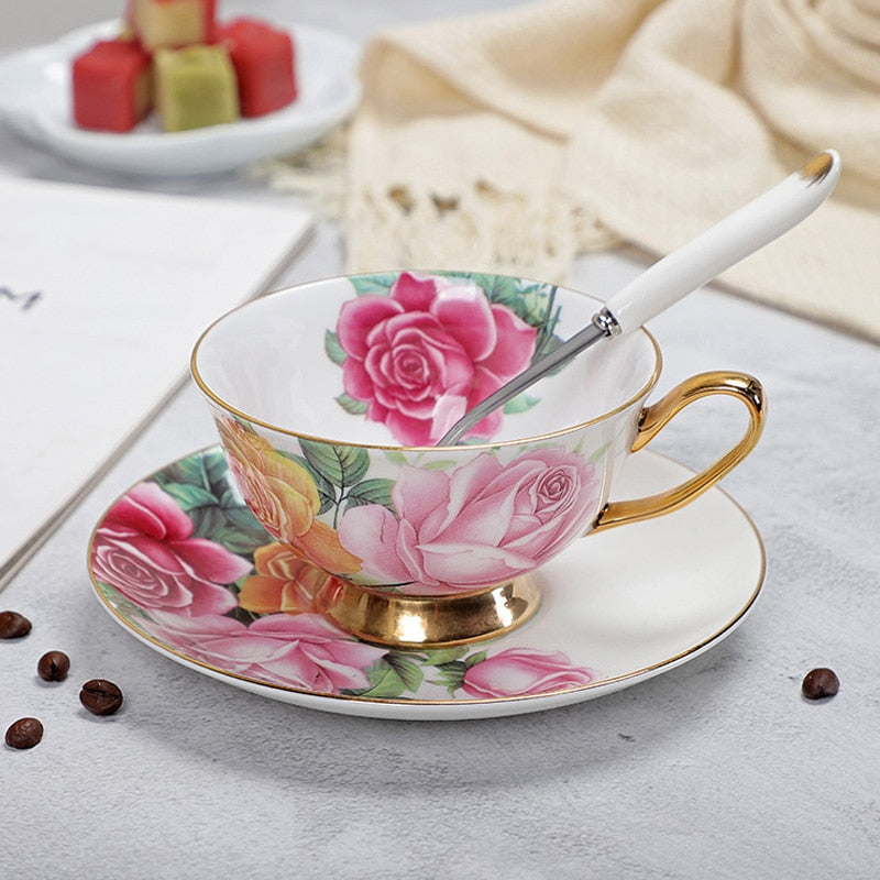 Fine Porcelain Tea Cups And Saucers High-Grade Bone China Coffee Cup and Spoon freeshipping - Mandala Bloom