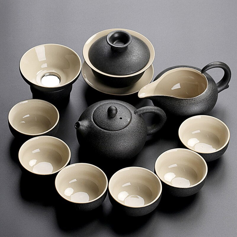 Black crockery ceramic teapot kettle & tea cups porcelain traditional Chinese tea set freeshipping - Mandala Bloom