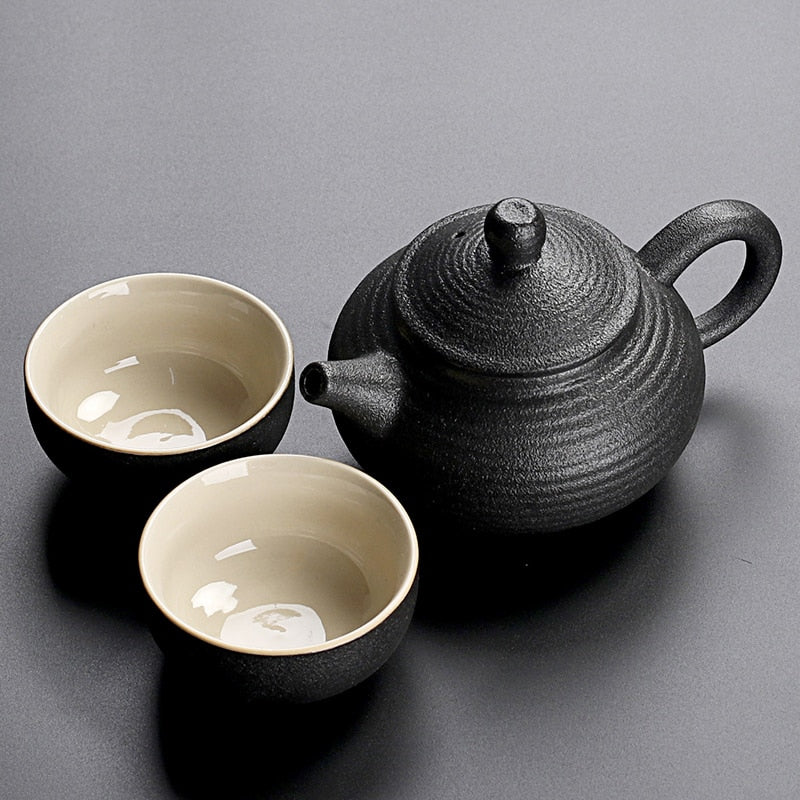 Black crockery ceramic teapot kettle & tea cups porcelain traditional Chinese tea set freeshipping - Mandala Bloom