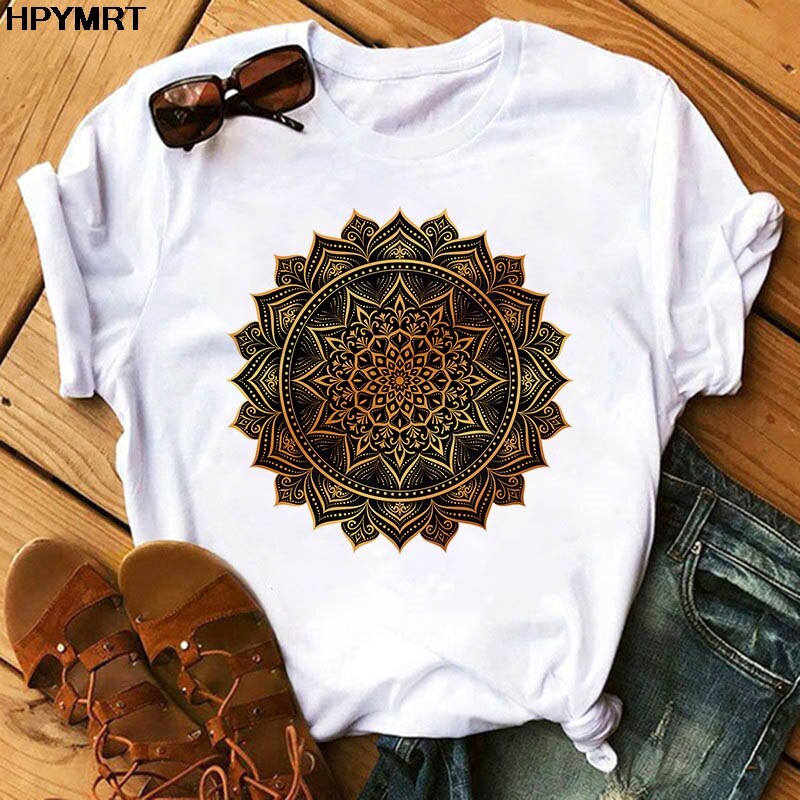 Mandala Print Short Sleeve T-Shirt freeshipping - Mandala Bloom