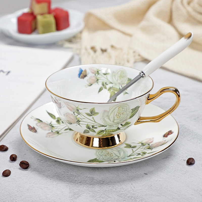 Fine Porcelain Tea Cups And Saucers High-Grade Bone China Coffee Cup and Spoon freeshipping - Mandala Bloom