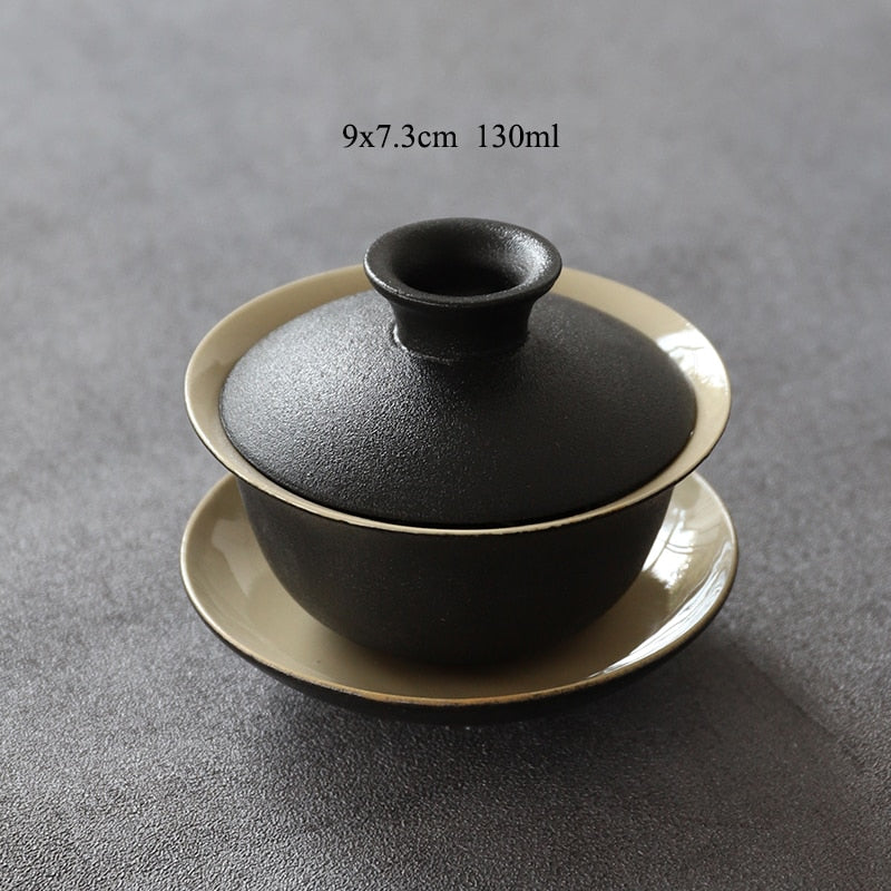 Black crockery ceramic teapot kettle & tea cups porcelain traditional Chinese tea set freeshipping - Mandala Bloom