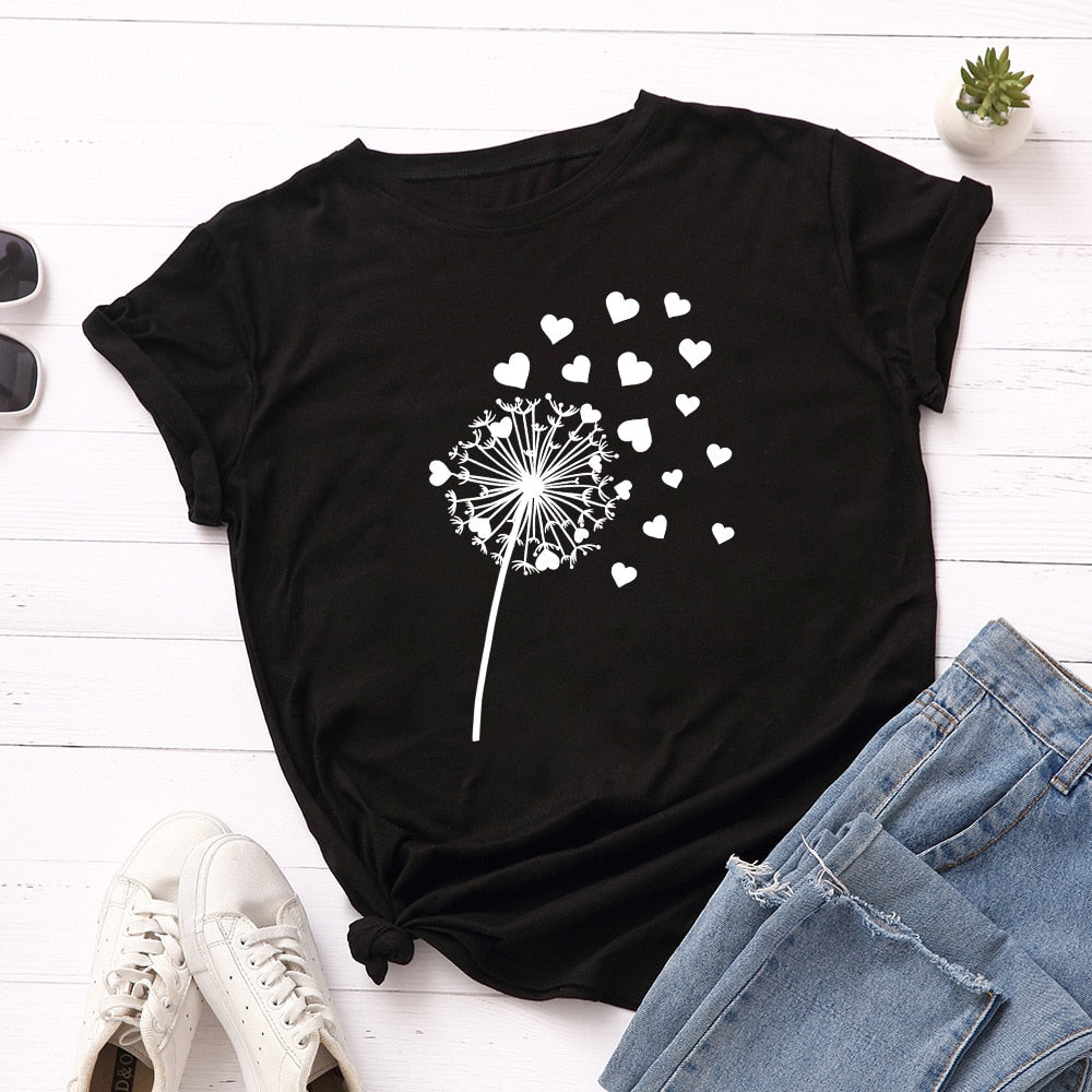Cotton Dandelion Print Tee Short Sleeve freeshipping - Mandala Bloom