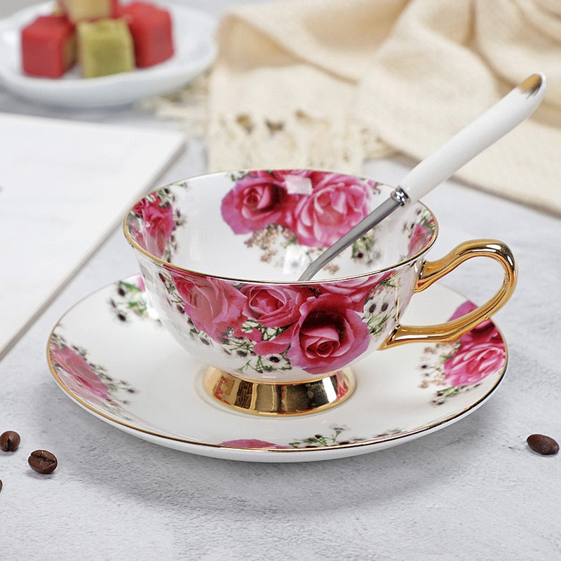 Fine Porcelain Tea Cups And Saucers High-Grade Bone China Coffee Cup and Spoon freeshipping - Mandala Bloom