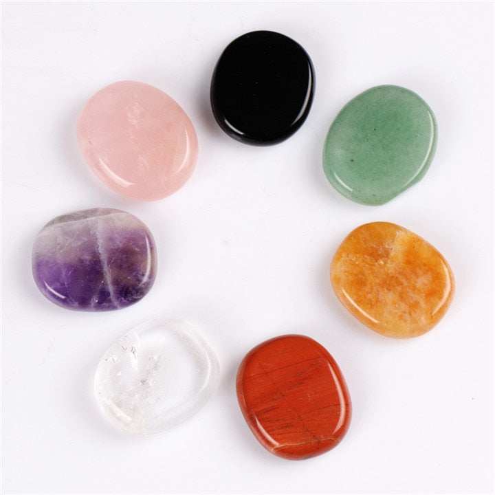 Assorted 7 pieces/lot Palm stone Opal natural Crystal Reiki Healing Tiger eye Pink Quartz Black obsidian Chakra Free pouch freeshipping - Mandala Bloom
