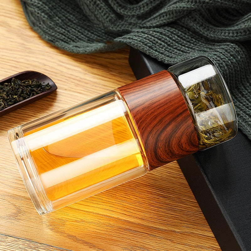Portable Double Wall Glass Tea Mug Coffee Travel Cup Infuser Drink Bottle Tumbler Drinkware Eco-Friendly freeshipping - Mandala Bloom
