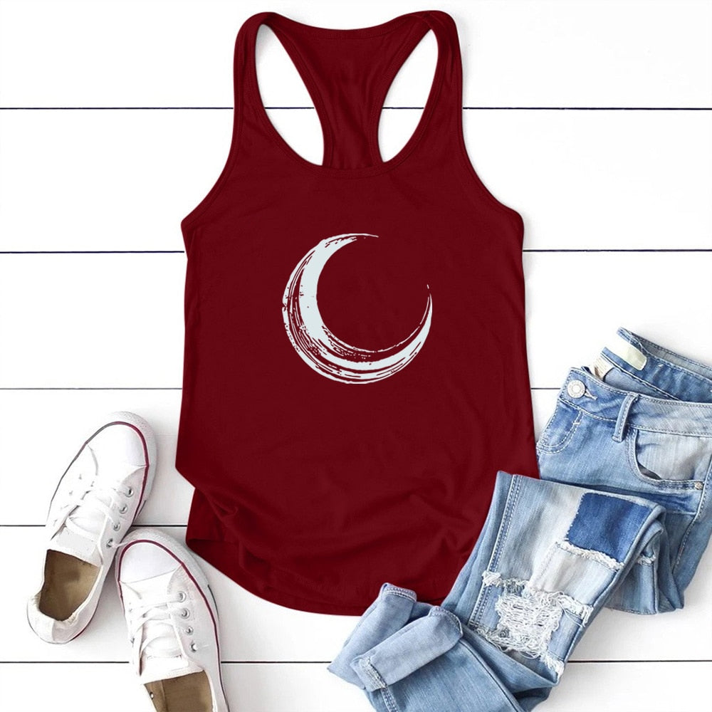 Moon Printed Tank Top Women Sleeveless Tank Top