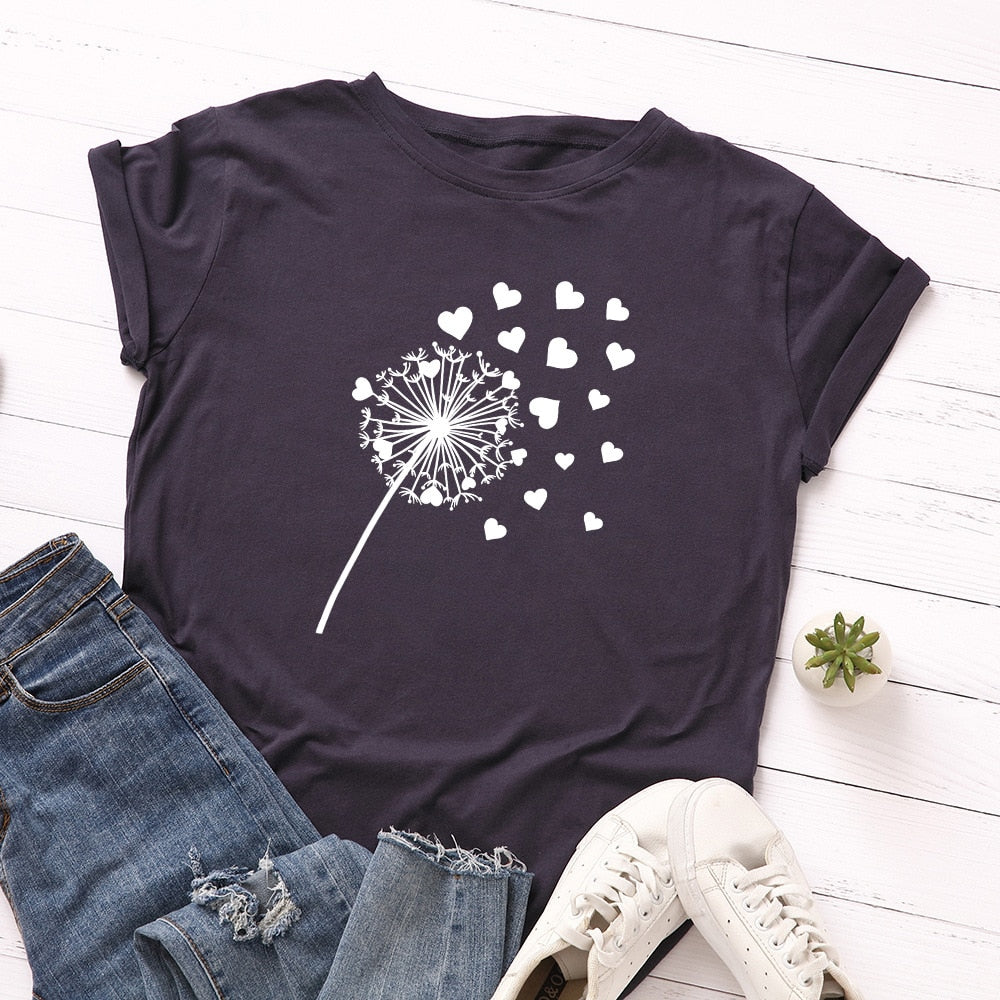 Cotton Dandelion Print Tee Short Sleeve freeshipping - Mandala Bloom