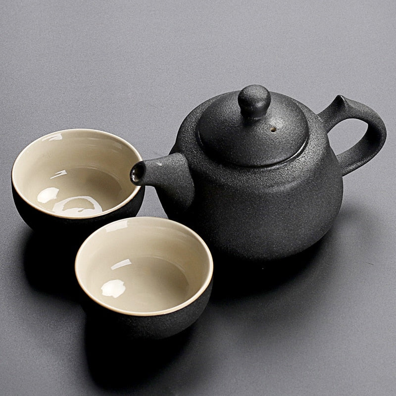 Black crockery ceramic teapot kettle & tea cups porcelain traditional Chinese tea set freeshipping - Mandala Bloom