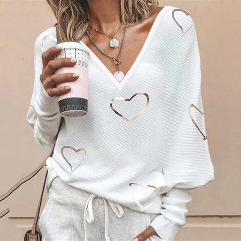 Love Heart Print SKnit Sweater