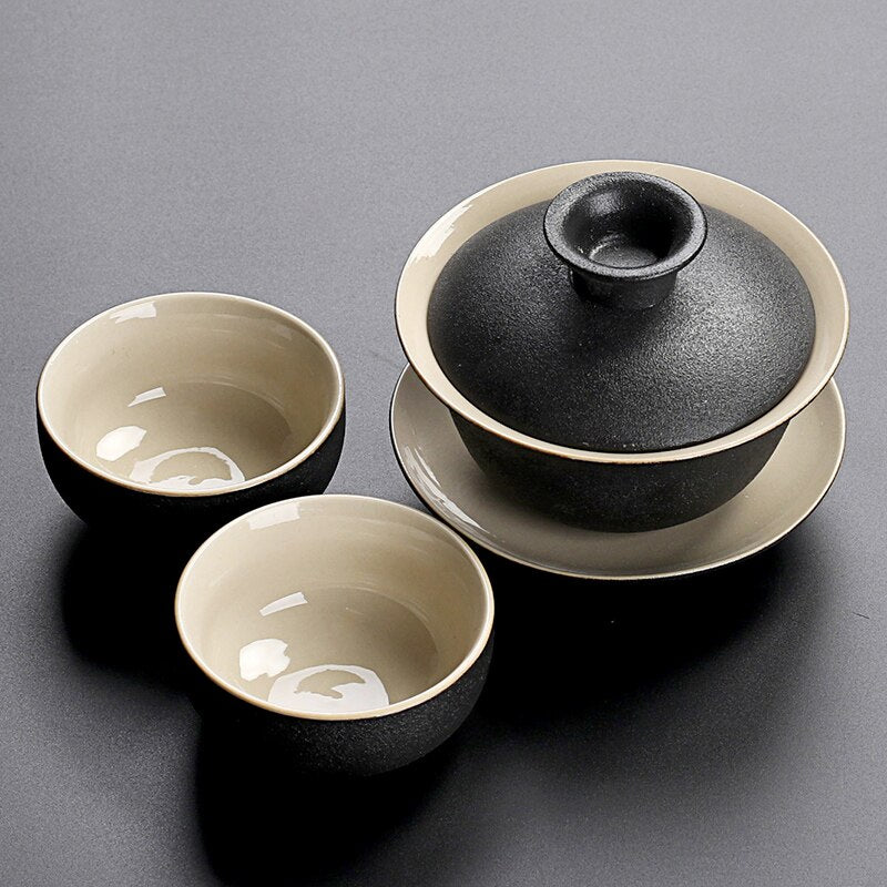 Black crockery ceramic teapot kettle & tea cups porcelain traditional Chinese tea set freeshipping - Mandala Bloom