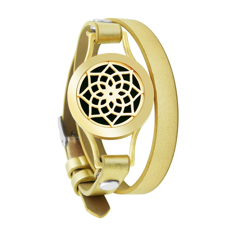 25mm Diffuser Magnet Rose Gold Genuine Leather Aroma Locket Bangle Stainless Steel Essential Oils Aromatherapy Locket Bracelet freeshipping - Mandala Bloom