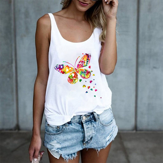 Color Butterfly Print Women Tank