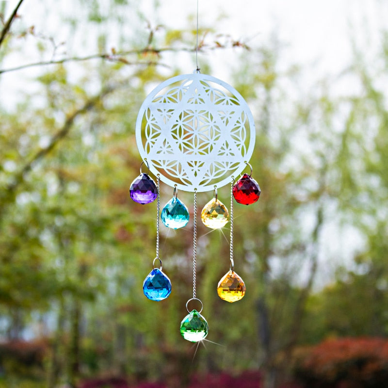 H&D Window Crystal Flower of Life & Hexagram Suncatcher Chakra Healing Reiki Ornament Rainbow Maker Home Garden Decor Collection freeshipping - Mandala Bloom