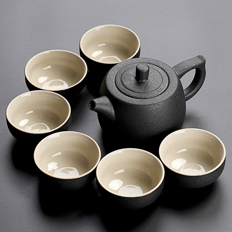 Black crockery ceramic teapot kettle & tea cups porcelain traditional Chinese tea set freeshipping - Mandala Bloom