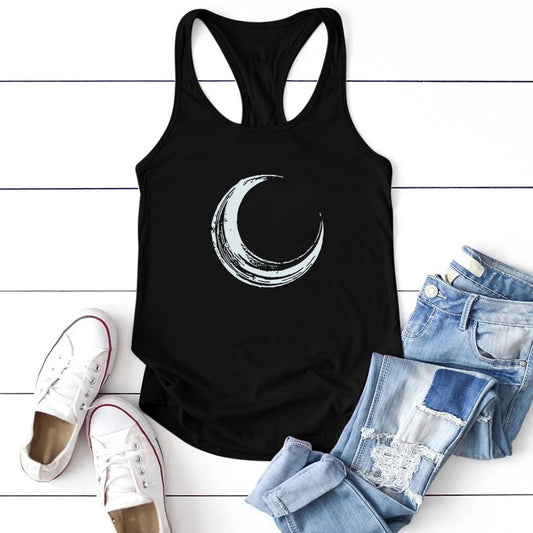 Moon Printed Tank Top Women Sleeveless Tank Top