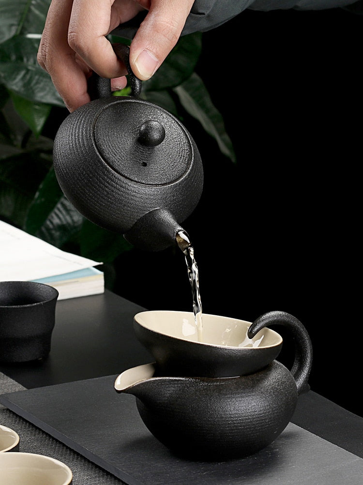 Black crockery ceramic teapot kettle & tea cups porcelain traditional Chinese tea set freeshipping - Mandala Bloom