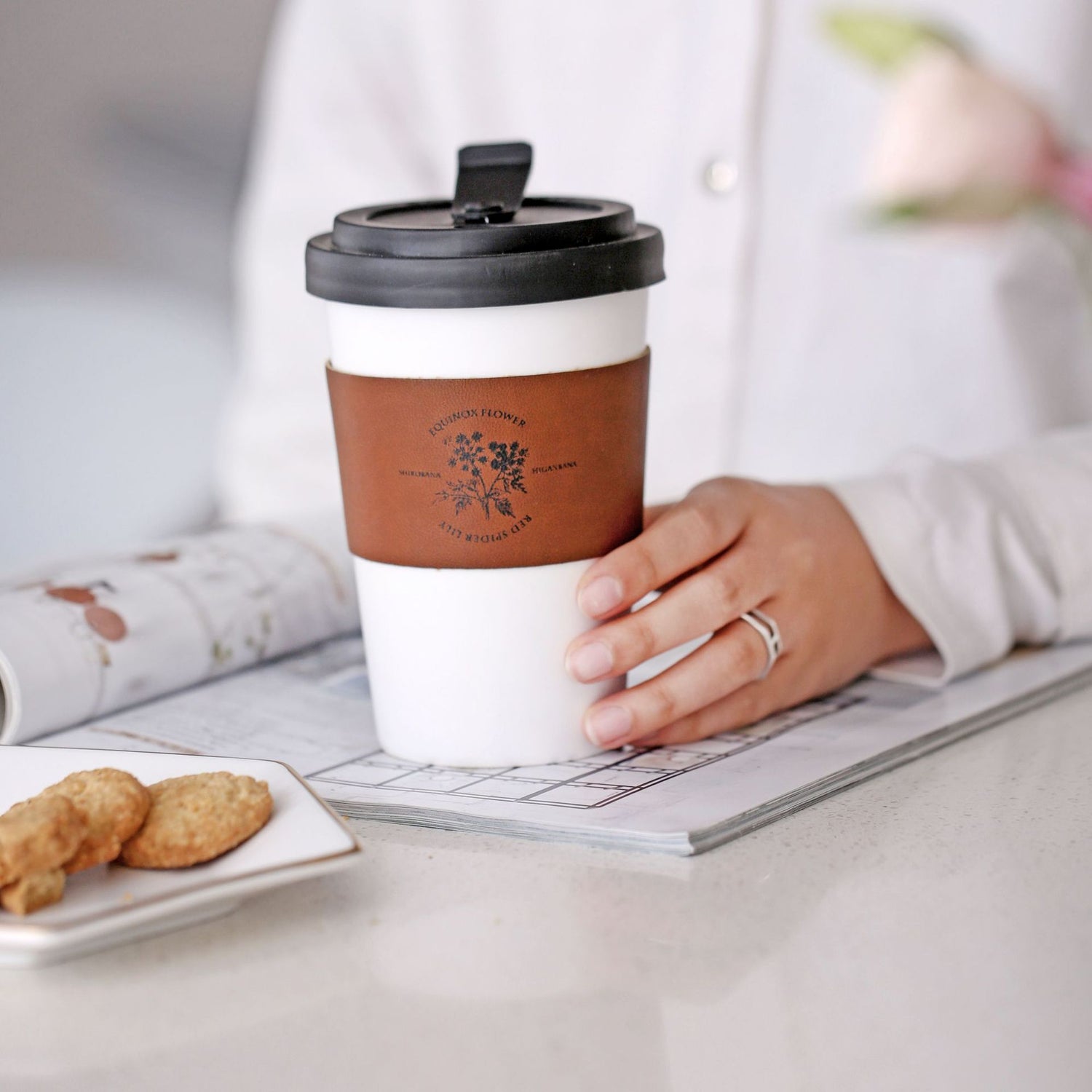 Ceramic Coffee Mug with Lid Leather Travel Cup Keep Warm Cup freeshipping - Mandala Bloom