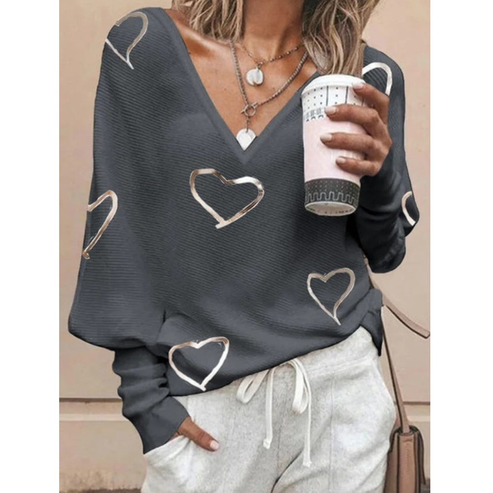 Love Heart Print SKnit Sweater