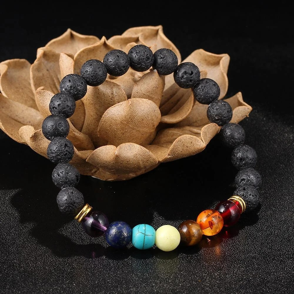Natural Stone 7 Chakra Bracelet Men Black Lava Healing Balance Beads Reiki Buddha Prayer Yoga Bracelets for Women pulseira freeshipping - Mandala Bloom