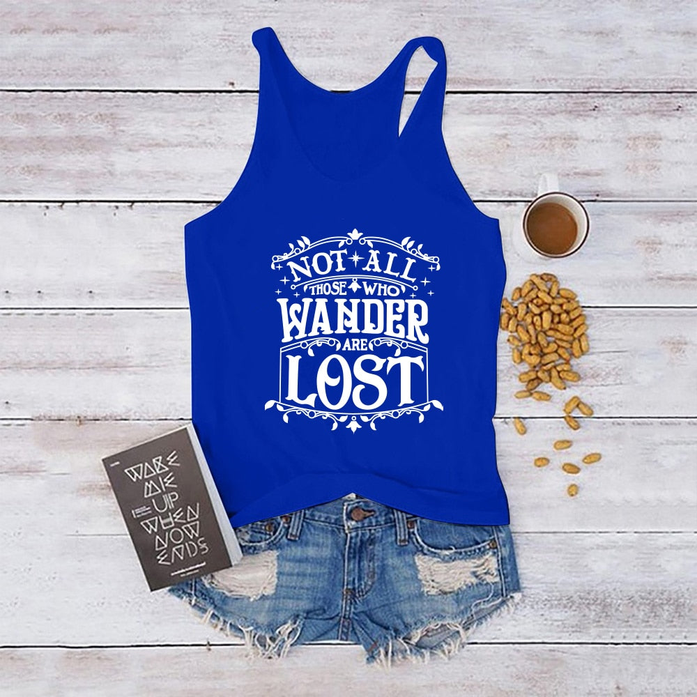 Not All Those Who Are Wander Lost Printed Tank Top Women Sleeveless Harajuku Vest Loose Tops Women Sexy Plus Size Ropa De Mujer