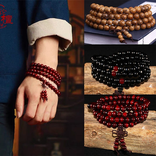 6mm Natural Sandalwood Buddhist Buddha Meditation Mala Bead Bracelet