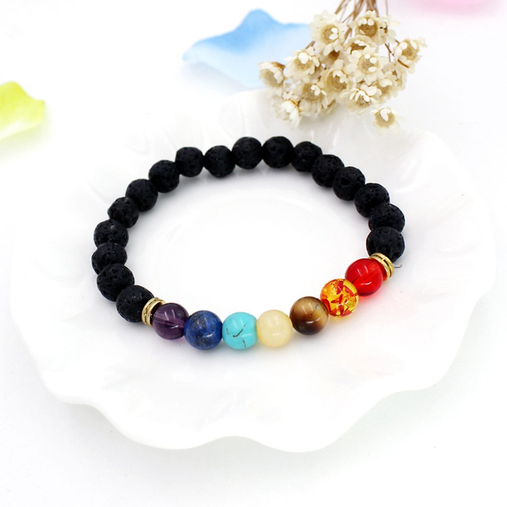 Handmade Healing Anti-fatigue 7 Chakra Matte Agate Stone Natural Lava Stone Beads Bracelet Reiki Gem Stone freeshipping - Mandala Bloom