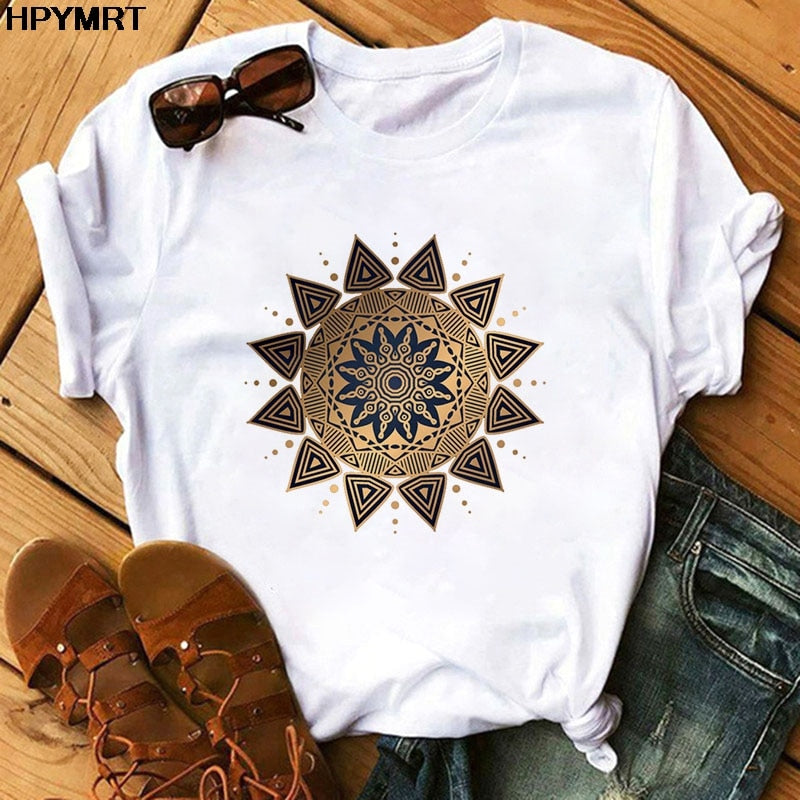 Mandala Print Short Sleeve T-Shirt freeshipping - Mandala Bloom